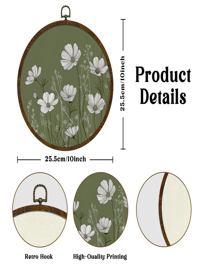 KLYTINK Retro Green Floral Round Wall Art 10"x10", Linen Canvas Botanical Print, Vintage Landscape Aesthetic Wall Decor for Bedroom, Living Room, Home Decoration,Gift for Christmas (BY803) - Image 2